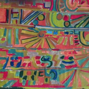 Aztec Market, 28” x 36” Gouache on paper ; 30” x 36” Gouache on paper