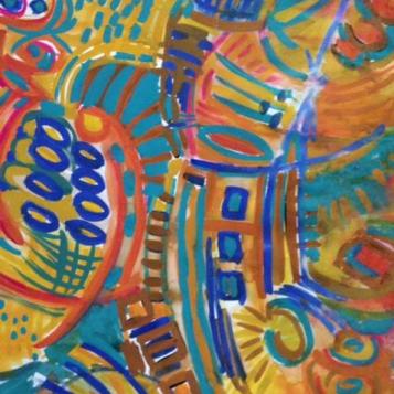 Spicy Gala, 24 ½” x 27” Gouache on paper (unframed)