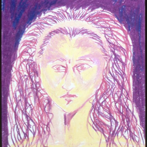 Yellow Fear Self Portrait, 11” x 14”, Oil pastel on white board (unframed)