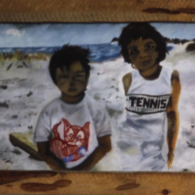 Mexican Children Baja California, 24” x 18” Oil on canvas (unframed) SOLD w/ wood frame
