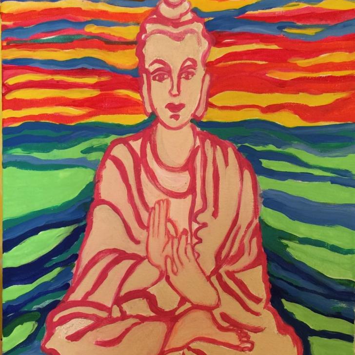 Seated Buddha, 14” x 17” Acrylic on canvas (unframed)