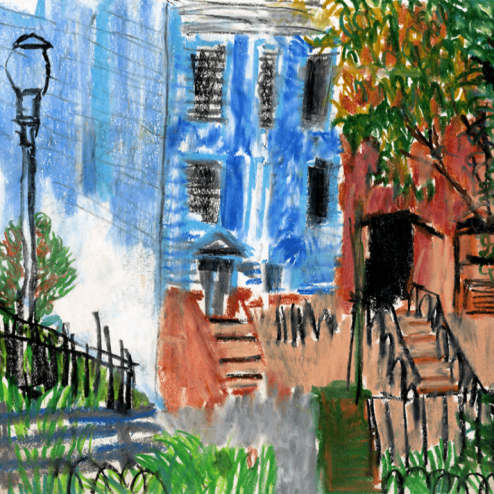 Cobble Hill, Oil pastel on paper 22” x 14” (unframed)